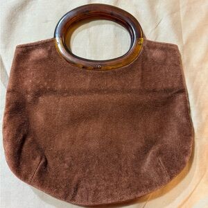 Vintage Brown Velour Handbag with Lucite Handles